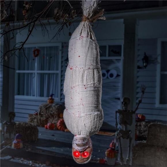 Halloween Animated Hanging Corpse - LED Light-Up Eyes - Picture 8 of 8